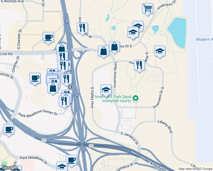 map of restaurants, bars, coffee shops, grocery stores, and more near 383 Inverness Parkway in Englewood