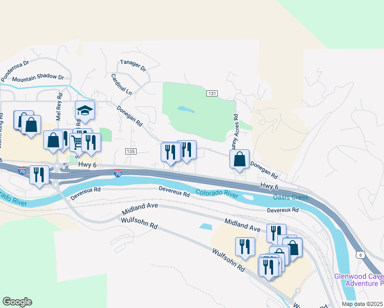map of restaurants, bars, coffee shops, grocery stores, and more near 51691 Highway 6 in Glenwood Springs