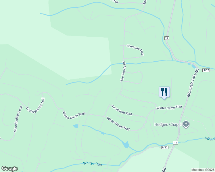 map of restaurants, bars, coffee shops, grocery stores, and more near 3 Peace Pipe Lane in Hedgesville