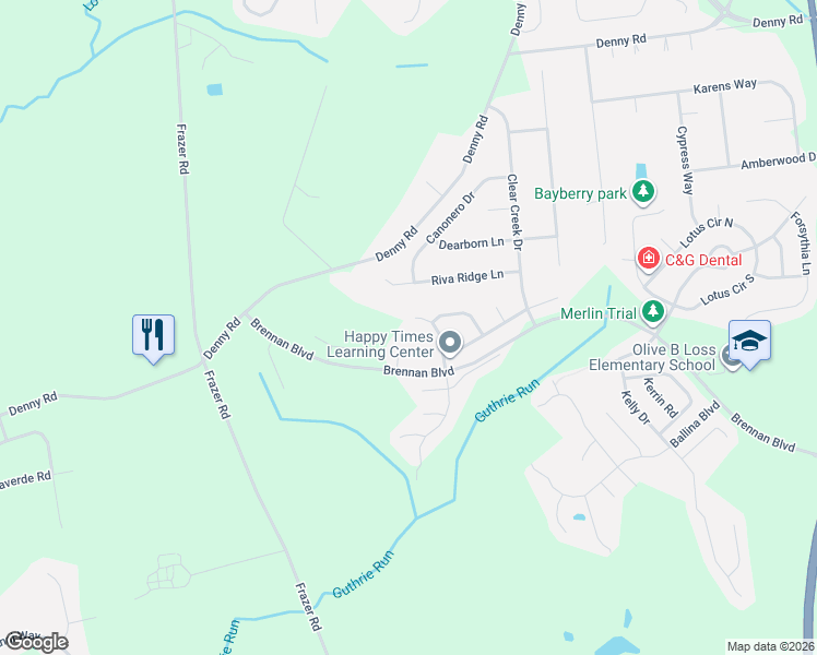 map of restaurants, bars, coffee shops, grocery stores, and more near 18 Chapman Lane in Bear