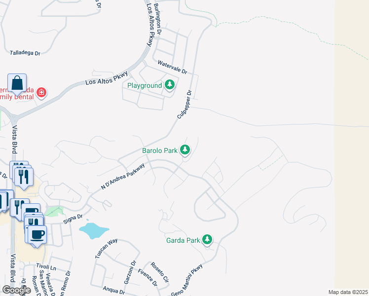 map of restaurants, bars, coffee shops, grocery stores, and more near Barolo Court in Sparks