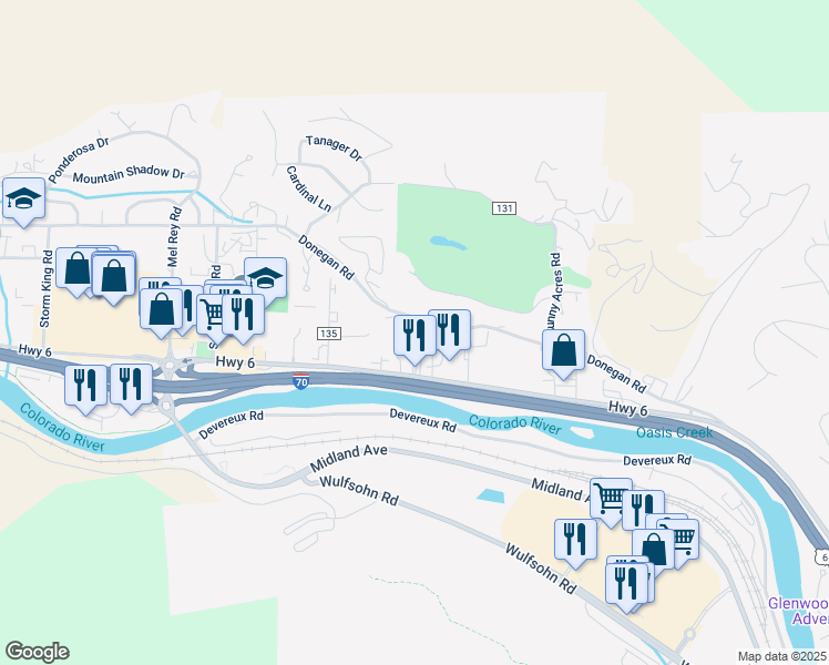 map of restaurants, bars, coffee shops, grocery stores, and more near 111 Market Drive in Glenwood Springs