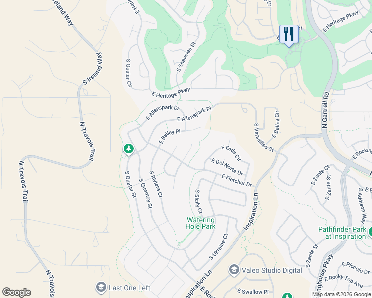 map of restaurants, bars, coffee shops, grocery stores, and more near 8437 South Shawnee Street in Aurora