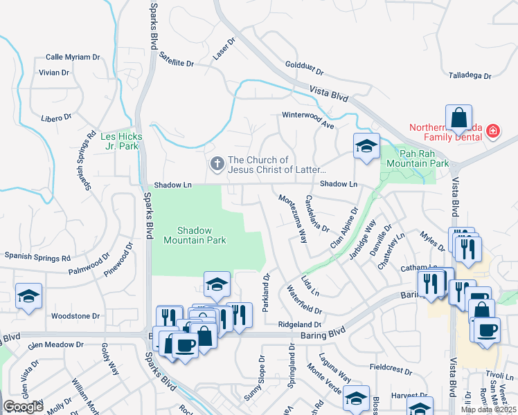map of restaurants, bars, coffee shops, grocery stores, and more near 1381 Spade Bit Drive in Sparks