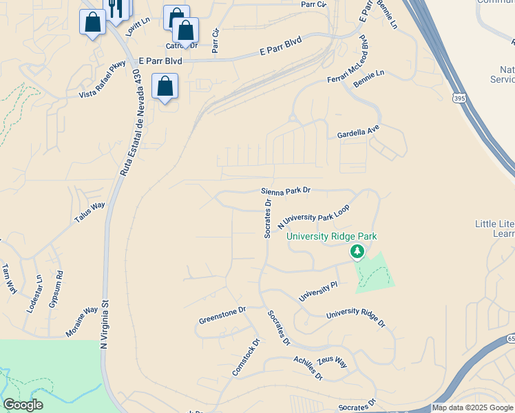 map of restaurants, bars, coffee shops, grocery stores, and more near 795 Sienna Station Way in Reno