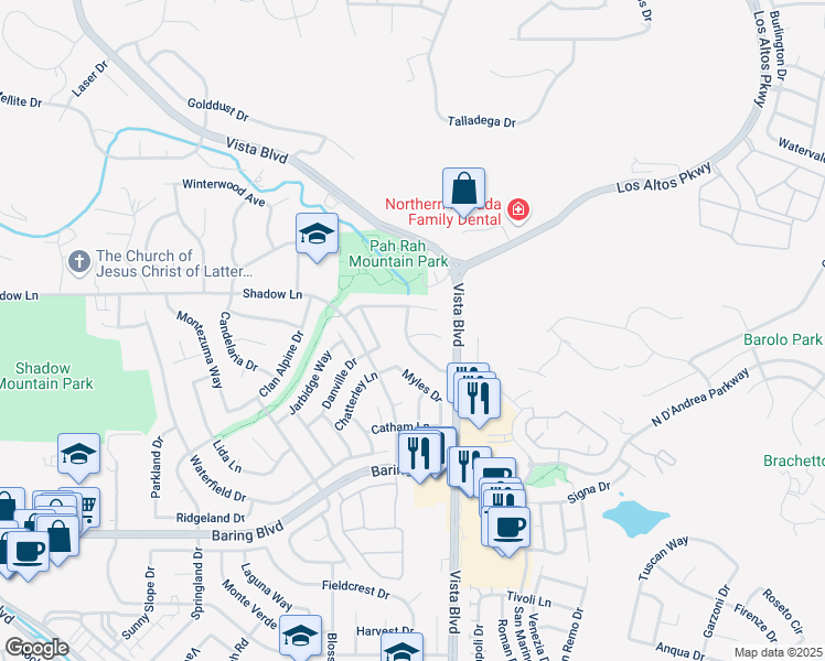 map of restaurants, bars, coffee shops, grocery stores, and more near 1908 Alpland Court in Sparks