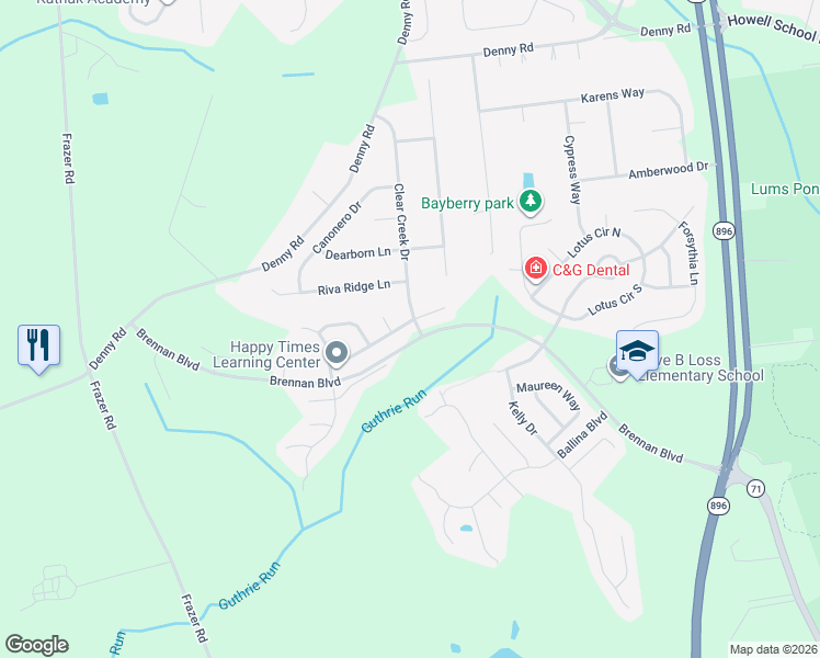 map of restaurants, bars, coffee shops, grocery stores, and more near 2 Doolin Bay Drive in Bear