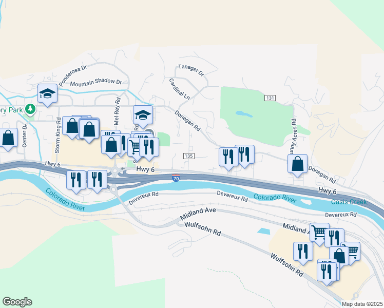 map of restaurants, bars, coffee shops, grocery stores, and more near 84 County Road 135 in Glenwood Springs