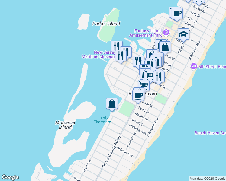 map of restaurants, bars, coffee shops, grocery stores, and more near 310 Southwest Avenue in Beach Haven