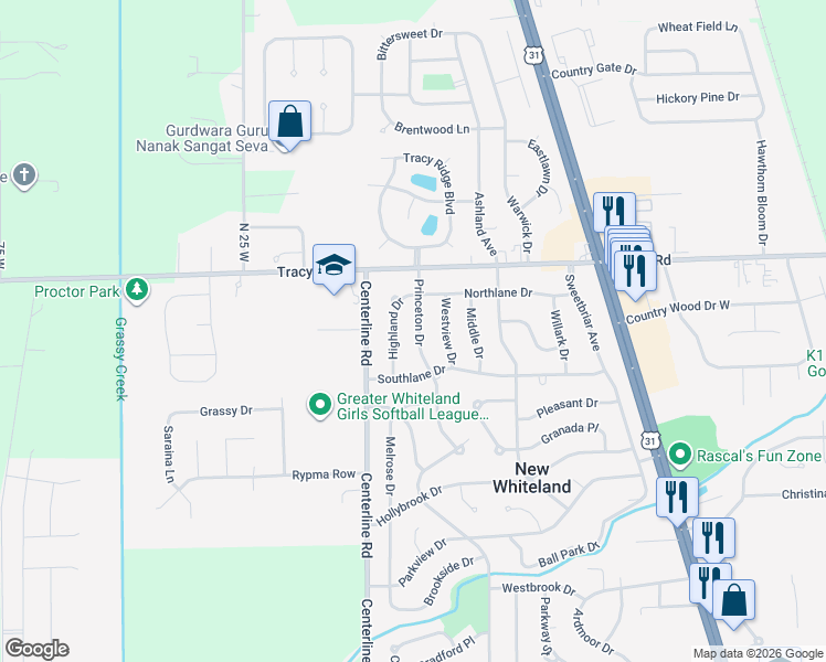 map of restaurants, bars, coffee shops, grocery stores, and more near 846 Princeton Drive in Whiteland