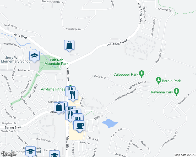 map of restaurants, bars, coffee shops, grocery stores, and more near 2269 Isabella Drive in Sparks