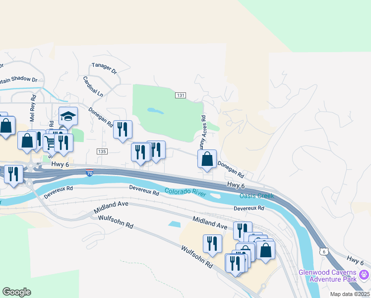map of restaurants, bars, coffee shops, grocery stores, and more near 1275 Donegan Road in Glenwood Springs