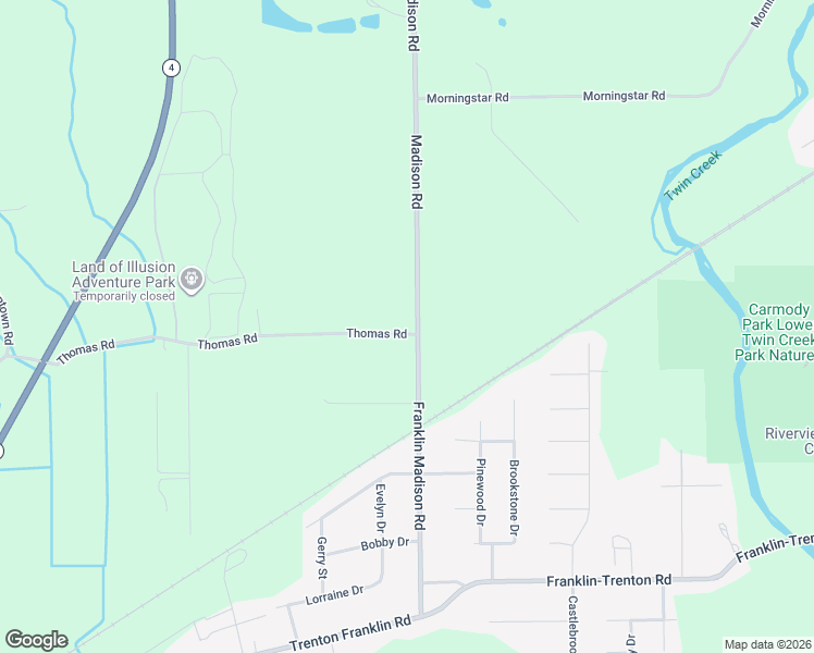 map of restaurants, bars, coffee shops, grocery stores, and more near 6911 Franklin Madison Road in Middletown