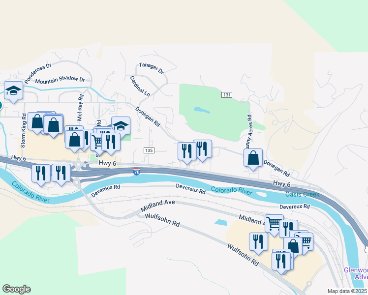 map of restaurants, bars, coffee shops, grocery stores, and more near 111 Market Drive in Glenwood Springs