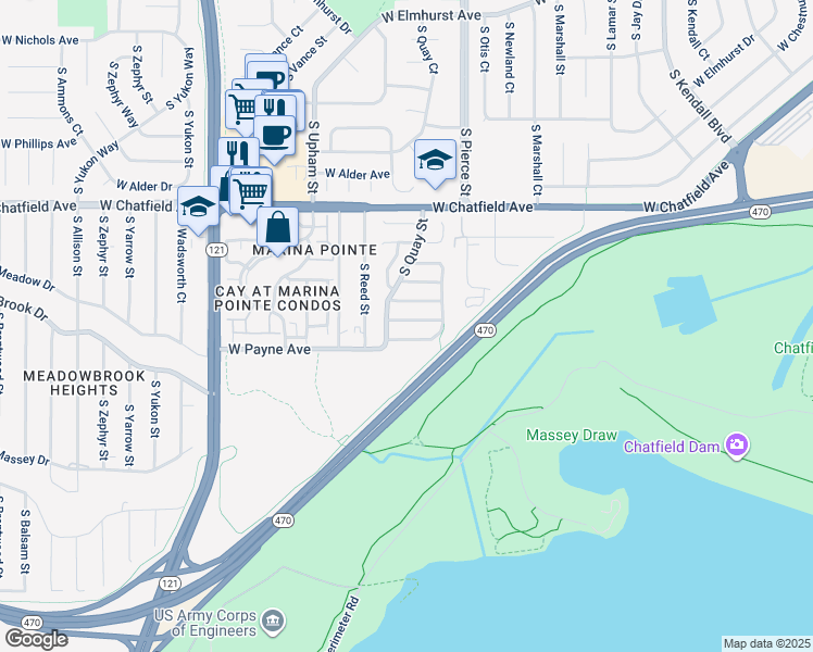 map of restaurants, bars, coffee shops, grocery stores, and more near 6868 West Rockland Place in Littleton