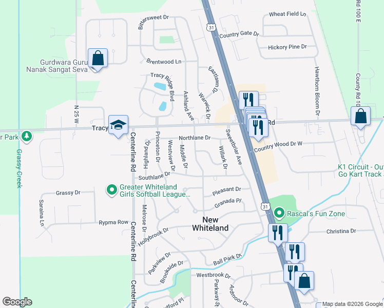map of restaurants, bars, coffee shops, grocery stores, and more near 846 Delbrook Drive in Whiteland