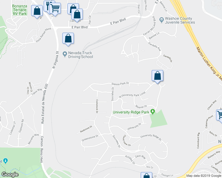 map of restaurants, bars, coffee shops, grocery stores, and more near 795 Sienna Station Way in Reno