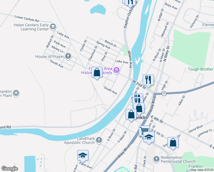 map of restaurants, bars, coffee shops, grocery stores, and more near 322 Maple Street in Franklin
