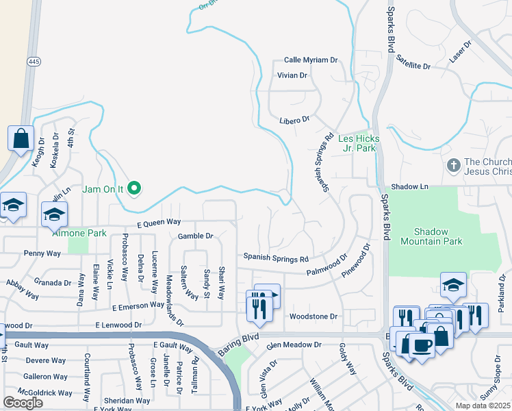 map of restaurants, bars, coffee shops, grocery stores, and more near 3285 Spanish Springs Court in Sparks