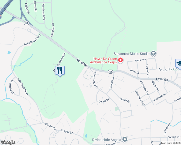 map of restaurants, bars, coffee shops, grocery stores, and more near 104 Bayland Drive in Havre de Grace