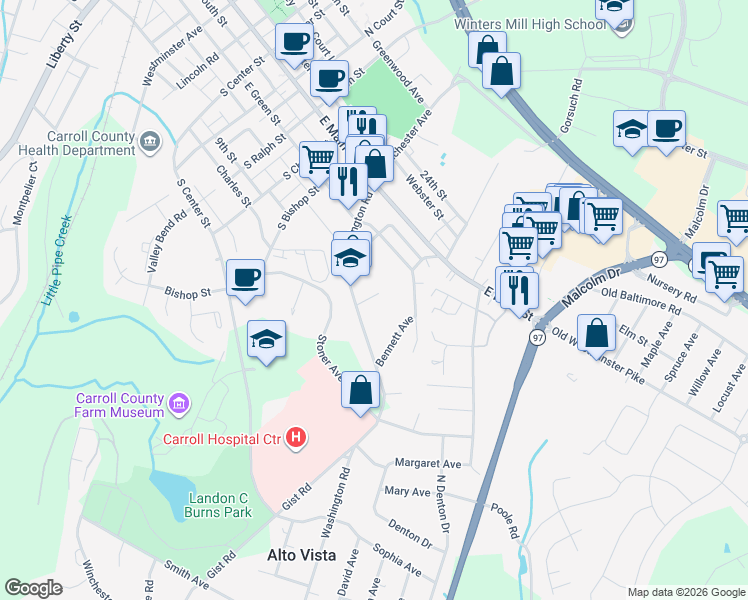 map of restaurants, bars, coffee shops, grocery stores, and more near 4 Quintal Drive in Westminster