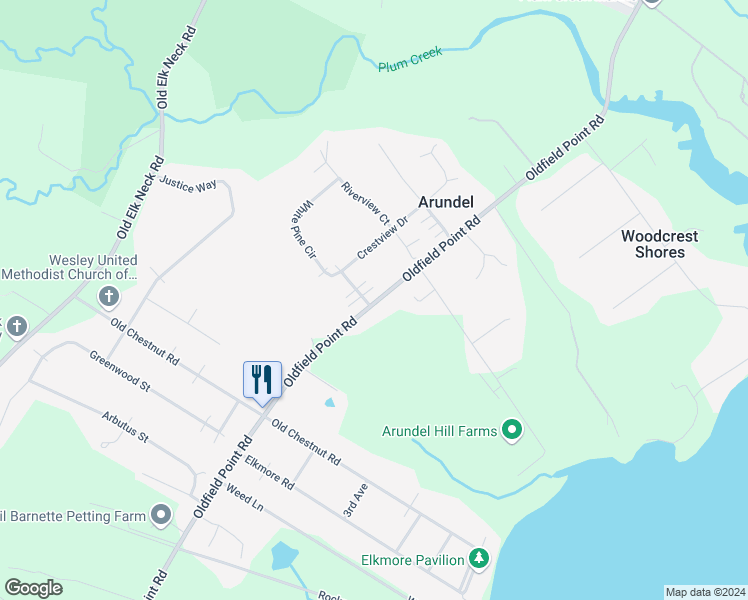 map of restaurants, bars, coffee shops, grocery stores, and more near 7 Sandy Run Lane in Elkton