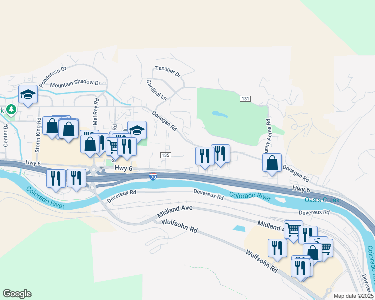 map of restaurants, bars, coffee shops, grocery stores, and more near 51579 Highway 6 in Glenwood Springs
