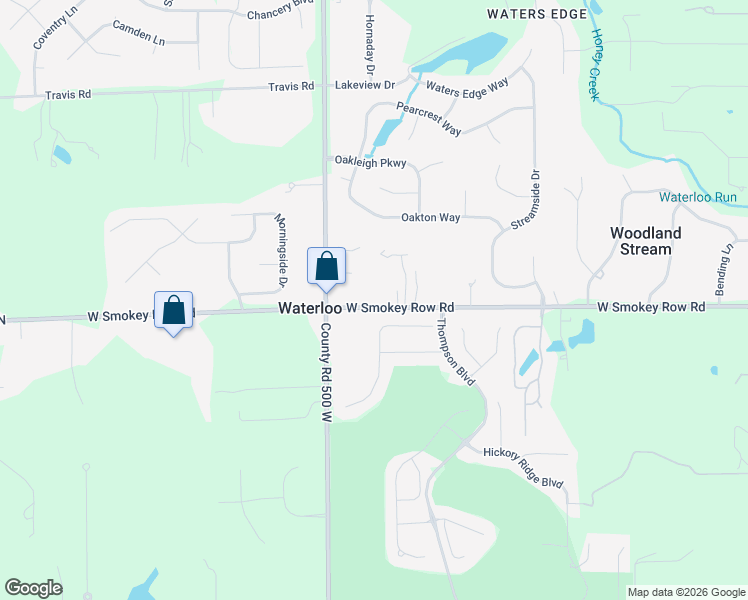 map of restaurants, bars, coffee shops, grocery stores, and more near 4842 County Road 600 North in Greenwood