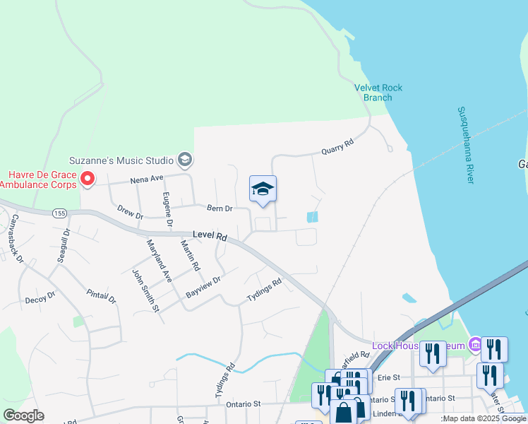 map of restaurants, bars, coffee shops, grocery stores, and more near 910 Graceview Drive in Havre de Grace