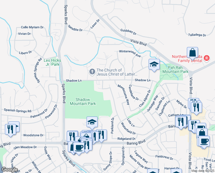map of restaurants, bars, coffee shops, grocery stores, and more near 1376 Spade Bit Drive in Sparks