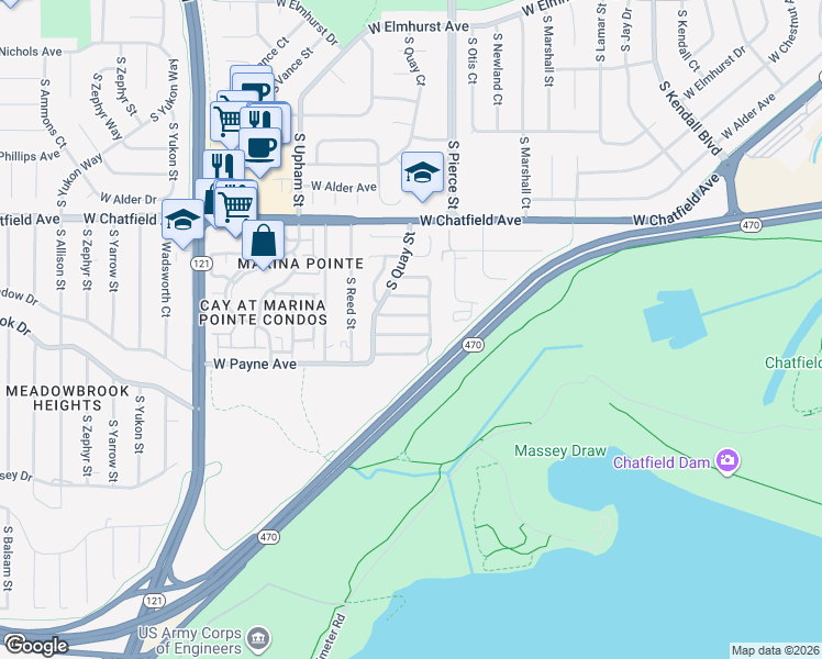 map of restaurants, bars, coffee shops, grocery stores, and more near 6837 West Rockland Place in Littleton