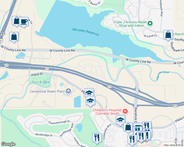 map of restaurants, bars, coffee shops, grocery stores, and more near 2065 Primo Road in Highlands Ranch