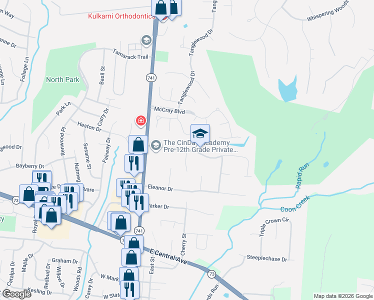 map of restaurants, bars, coffee shops, grocery stores, and more near in Springboro