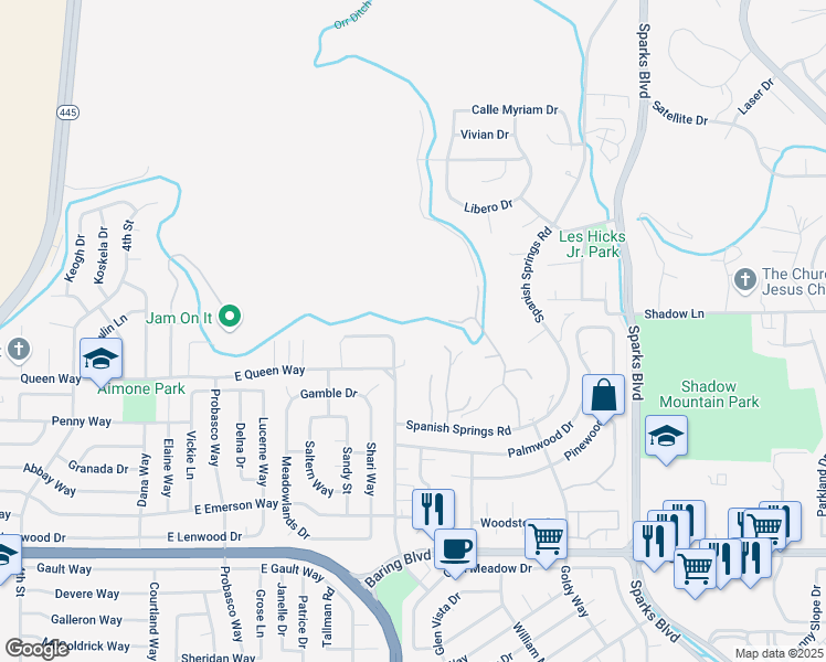 map of restaurants, bars, coffee shops, grocery stores, and more near 3285 Spanish Springs Court in Sparks
