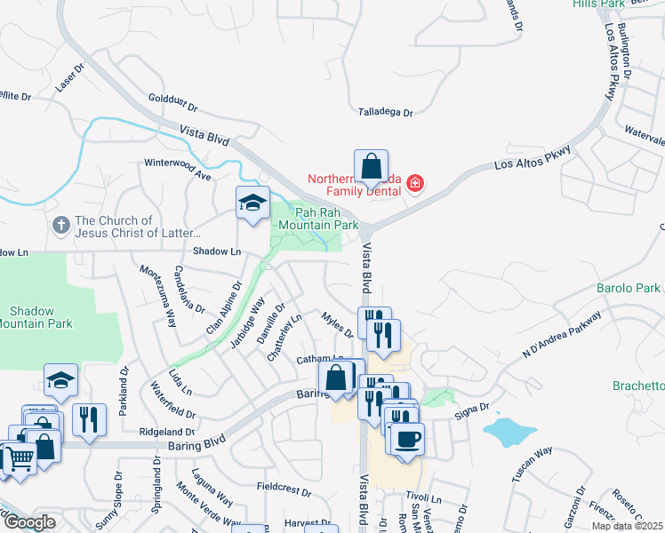 map of restaurants, bars, coffee shops, grocery stores, and more near 1908 Alpland Court in Sparks