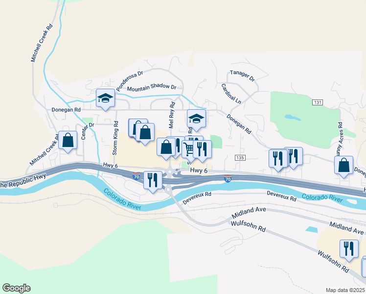 map of restaurants, bars, coffee shops, grocery stores, and more near 121 Soccer Field Road in Glenwood Springs
