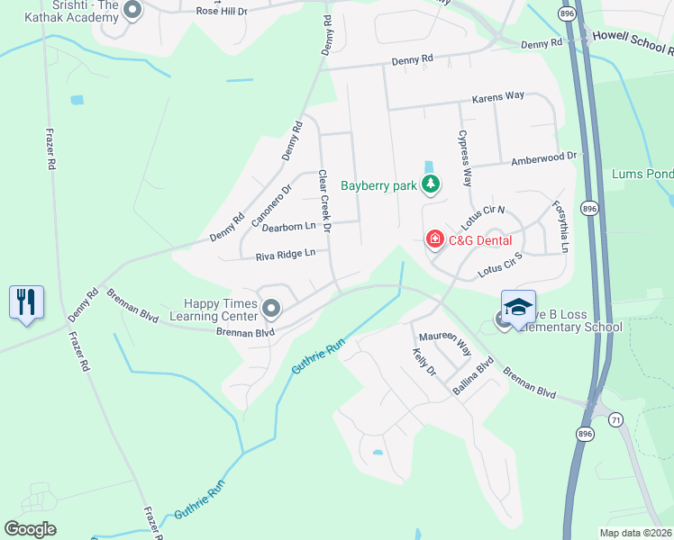 map of restaurants, bars, coffee shops, grocery stores, and more near 2 Doolin Bay Drive in Bear