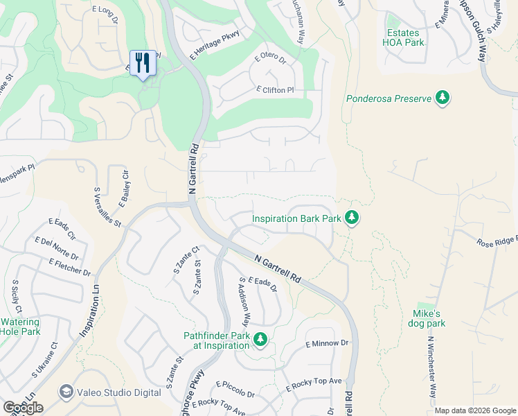 map of restaurants, bars, coffee shops, grocery stores, and more near 8480 South Biloxi Court in Aurora