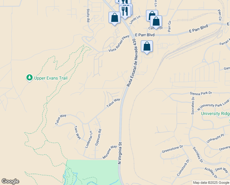 map of restaurants, bars, coffee shops, grocery stores, and more near 170 Bisset Court in Reno