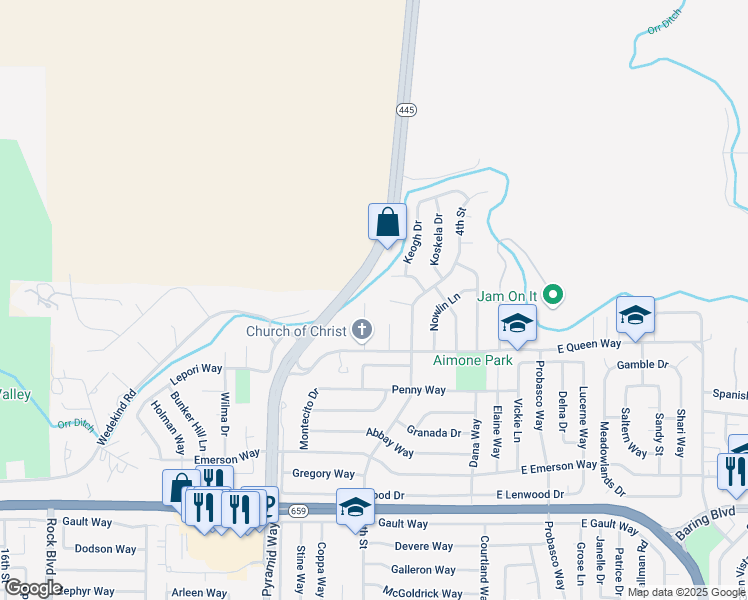 map of restaurants, bars, coffee shops, grocery stores, and more near 480 Milroy Lane in Sparks