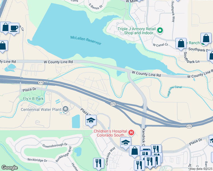 map of restaurants, bars, coffee shops, grocery stores, and more near 2065 Primo Road in Highlands Ranch