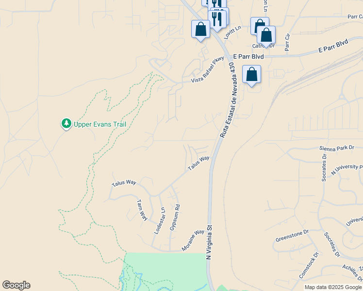 map of restaurants, bars, coffee shops, grocery stores, and more near 3995 Lisa Court in Reno