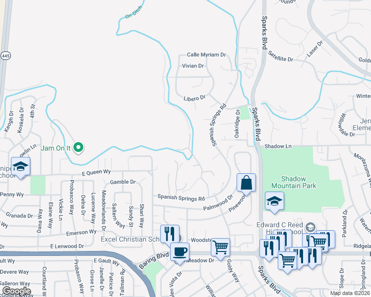 map of restaurants, bars, coffee shops, grocery stores, and more near 3415 Martini Road in Sparks