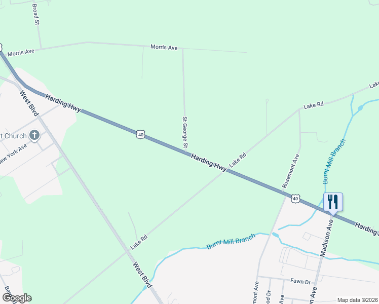 map of restaurants, bars, coffee shops, grocery stores, and more near 2270 Harding Highway in Newfield