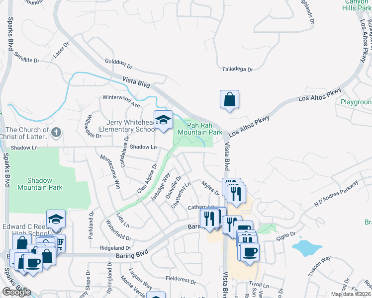 map of restaurants, bars, coffee shops, grocery stores, and more near 1818 Deep Creek Drive in Sparks
