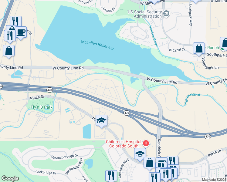 map of restaurants, bars, coffee shops, grocery stores, and more near 2205 Lavanto Lane in Littleton