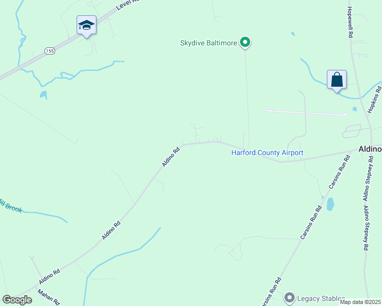 map of restaurants, bars, coffee shops, grocery stores, and more near 3437 Aldino Road in Churchville