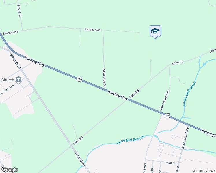 map of restaurants, bars, coffee shops, grocery stores, and more near 2270 Harding Highway in Newfield