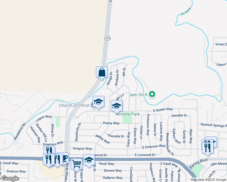 map of restaurants, bars, coffee shops, grocery stores, and more near 3555 4th Street in Sparks