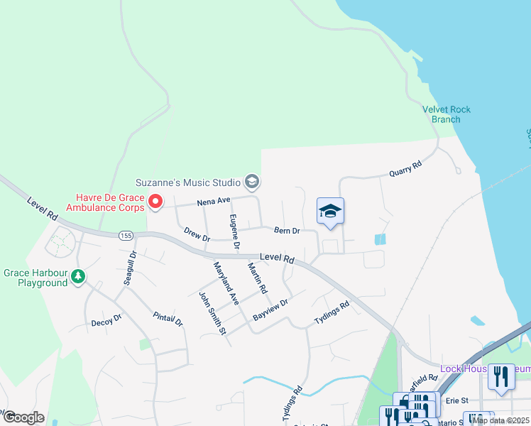 map of restaurants, bars, coffee shops, grocery stores, and more near 905 Arthur Drive in Havre de Grace